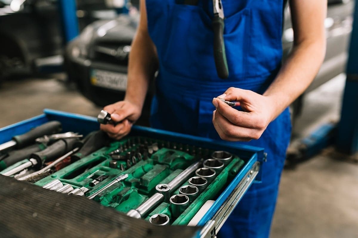 Close-up of a mechanic's toolbox